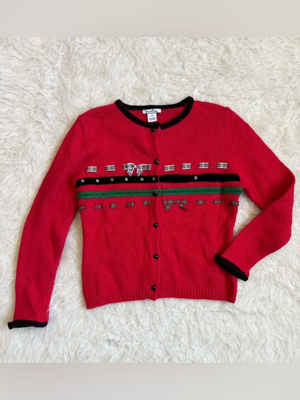 Hartstrings Vintage Festive Red Cardigan with Bow & Ribbon Accents